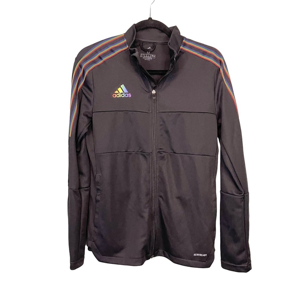 ADIDAS Women's Black Tiro Training Pride Stripe Front Zip Track Jacket Medium